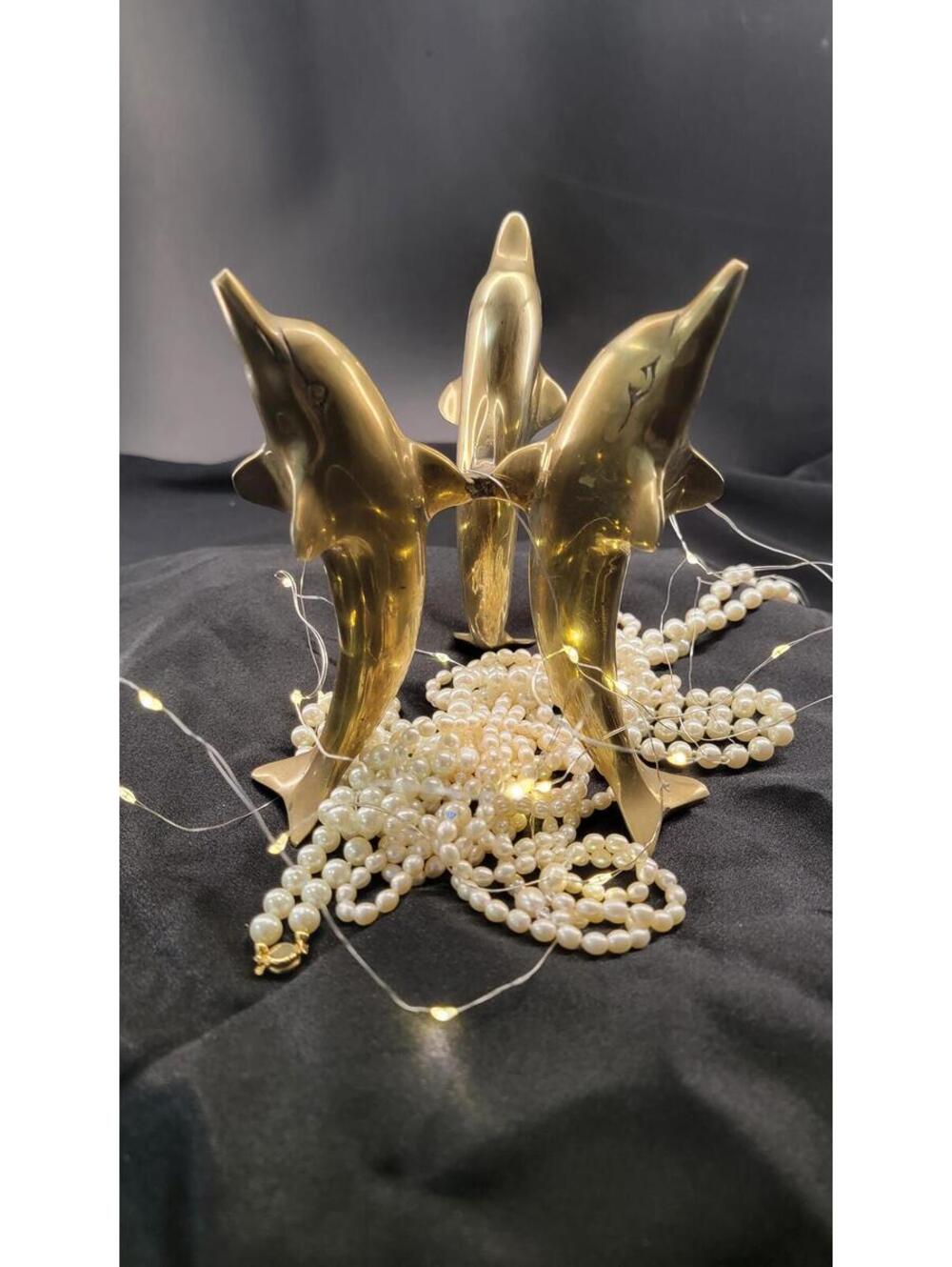 SOLID BRASS 1990's Dolphin Trio